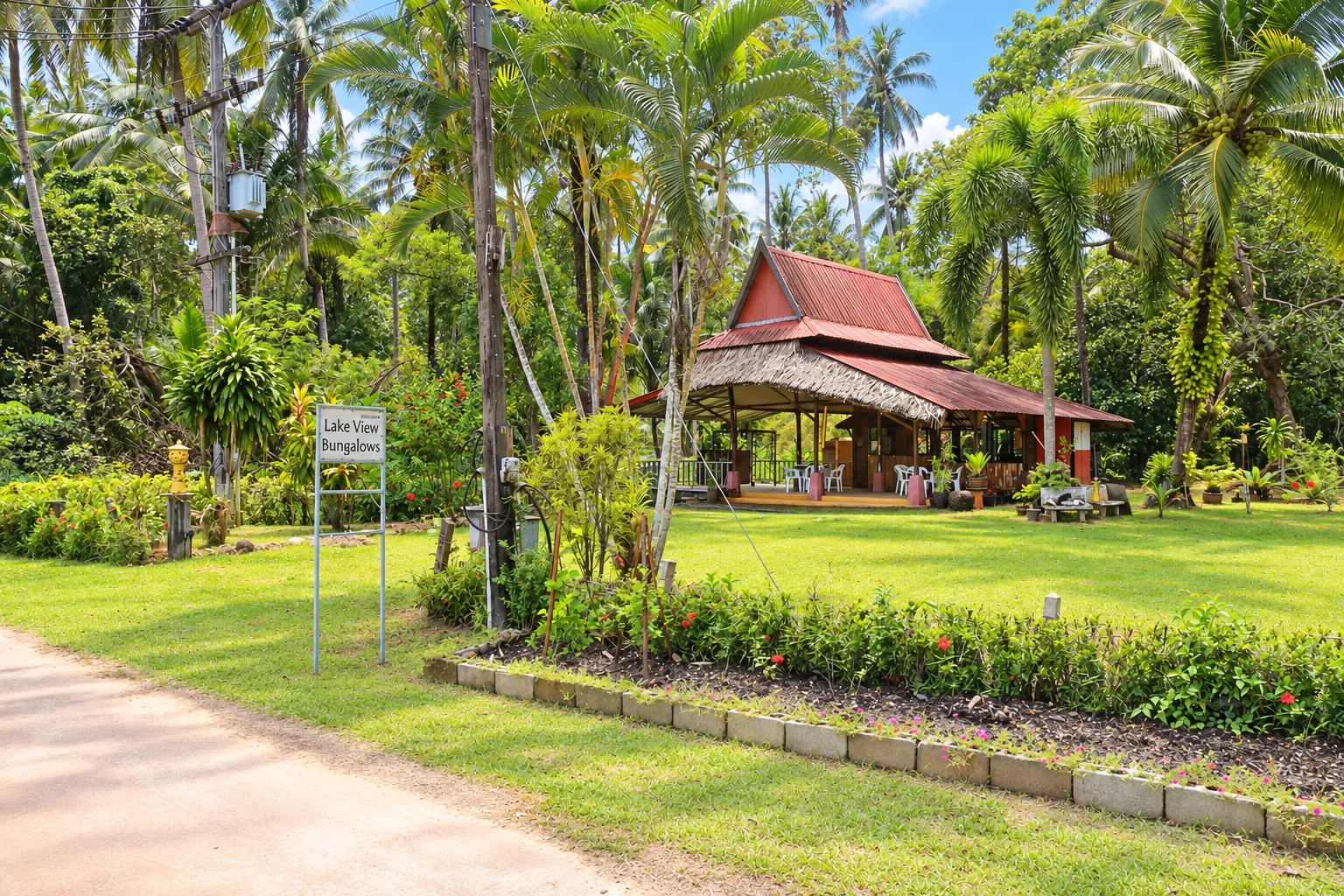 Restaurant-Sala der Lake View Bungalows im Garten